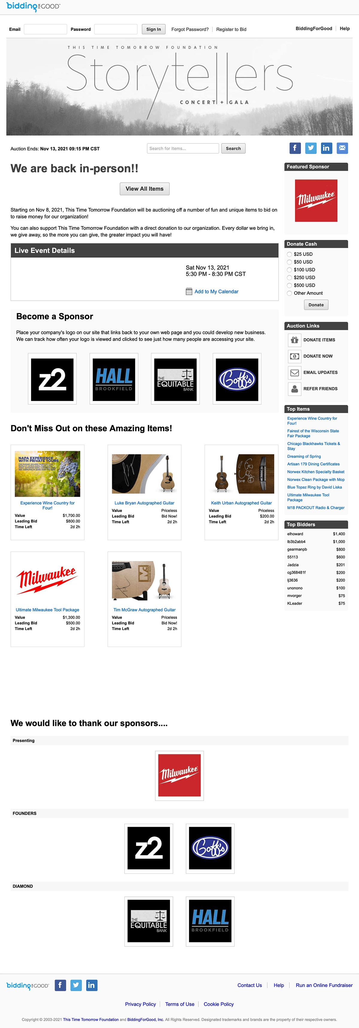 Screen shot of non-profit This Time Tommorow auction homepage