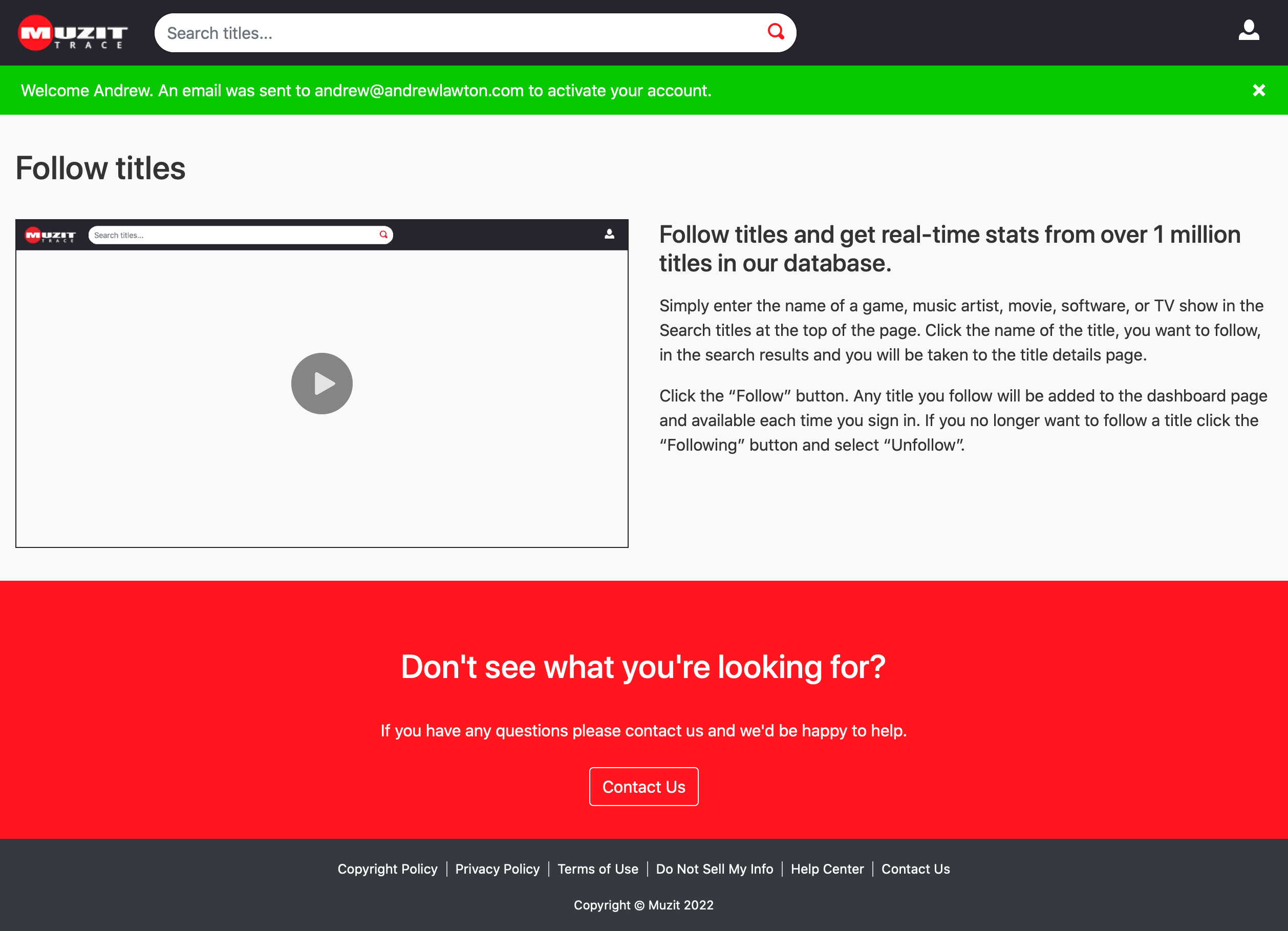 Screenshot of Muzit follow titles page redesign on a desktop