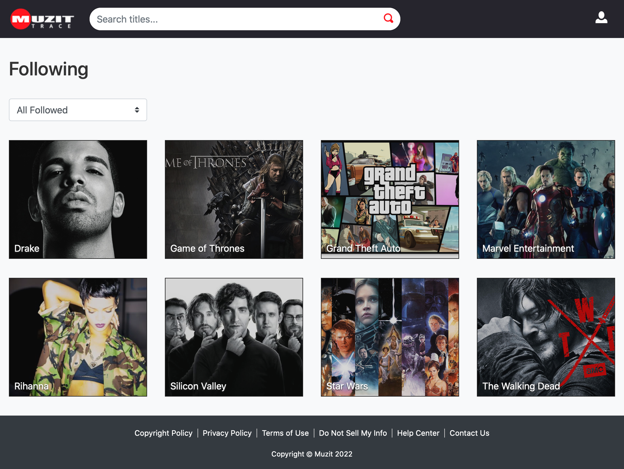 Screenshot of Muzit dashboard redesign when following titles on a desktop