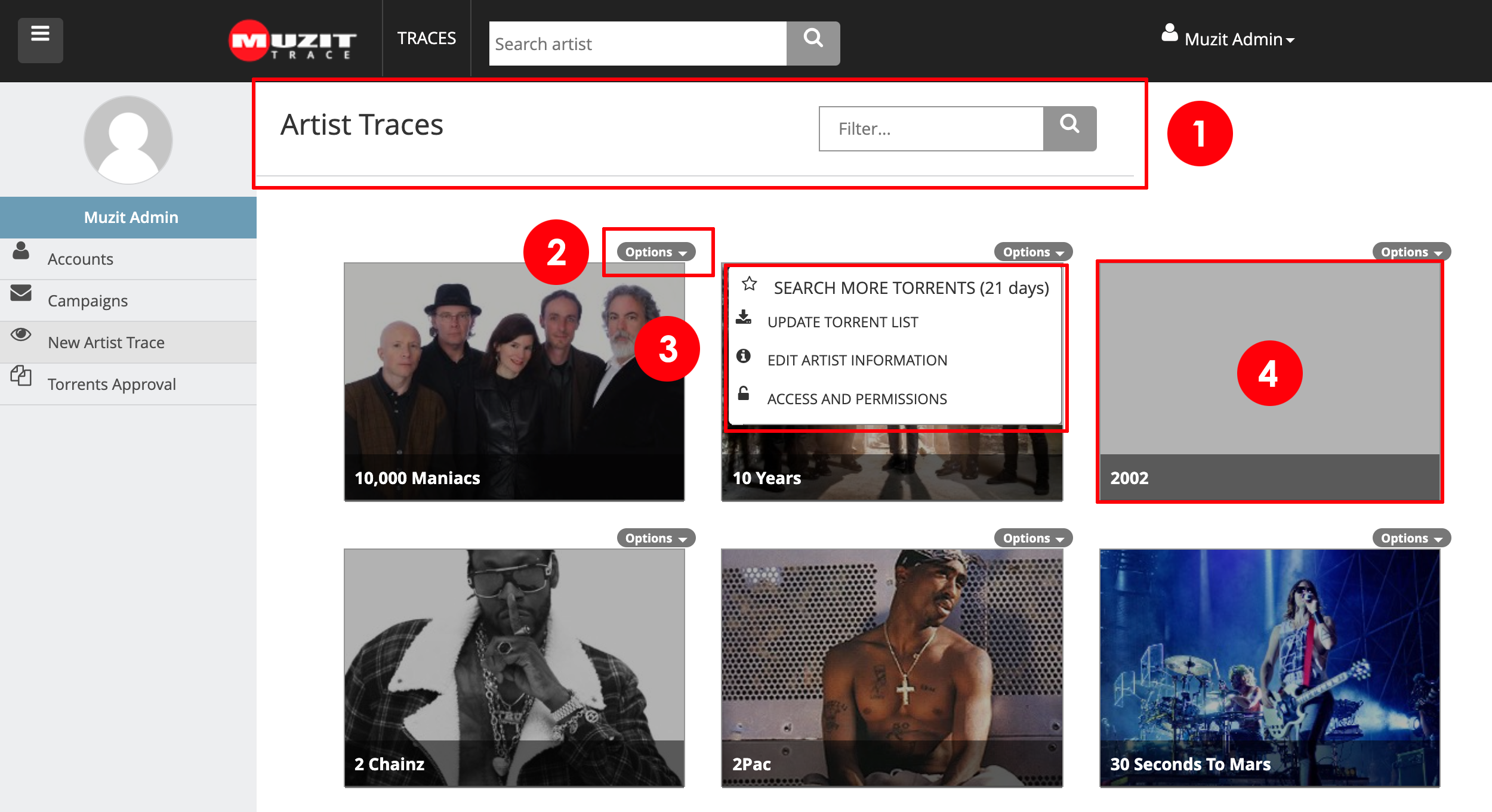 Screenshot of Muzit version 1 dashboard page design