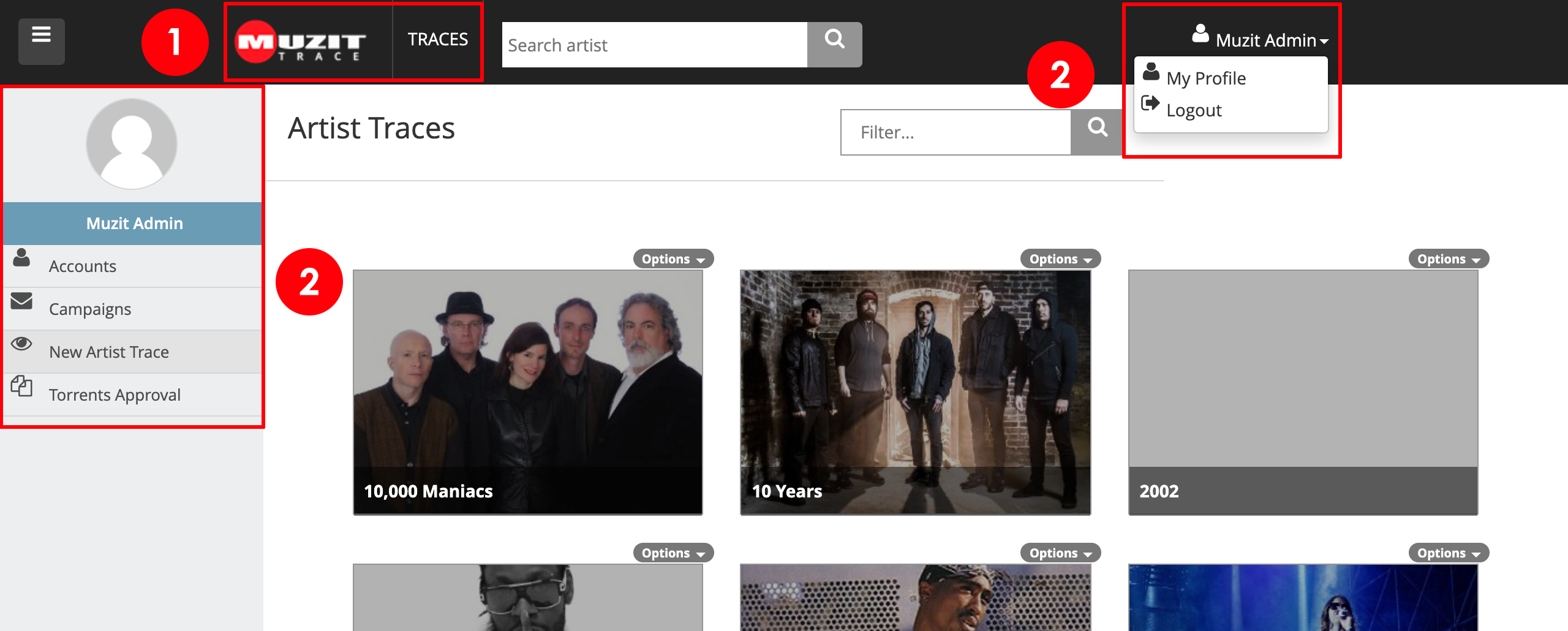 Screenshot of Muzit version 1 navigation design