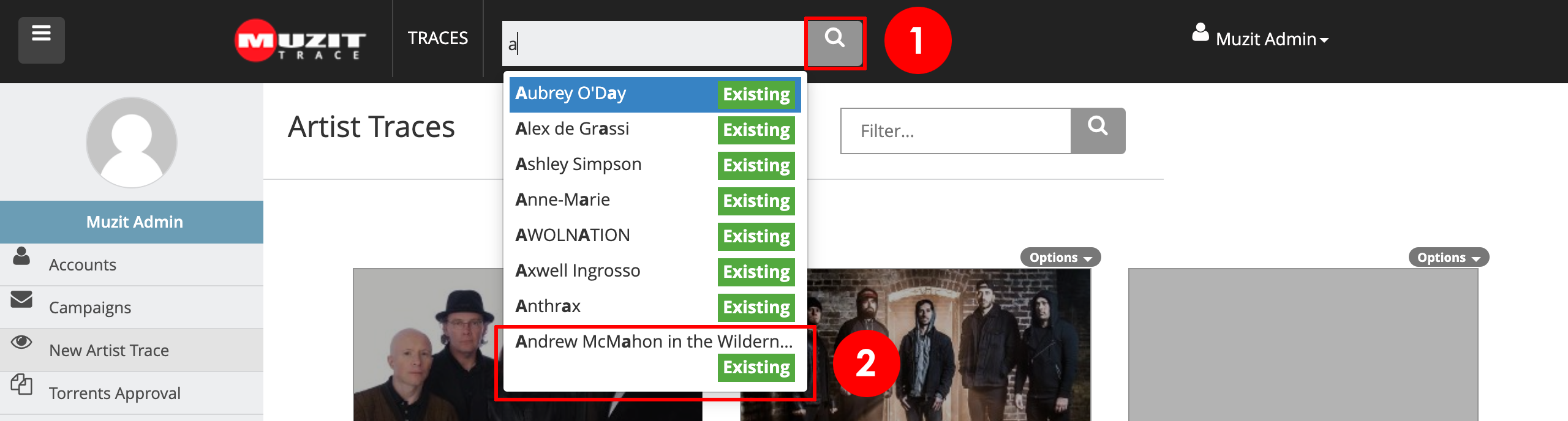 Screenshot of Muzit version 1 search results design